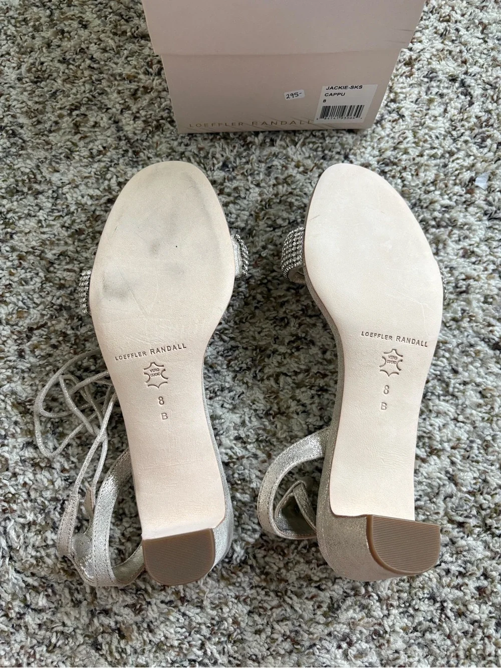 NEW Loeffler Randall Jackie Mid-Heel Rhinestone Sandals Cappuccino Size 8